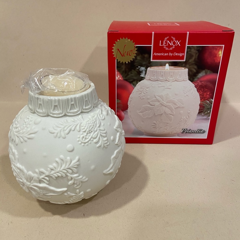 Lenox Ornamental Glow Poinsettia Votive candle holder original box